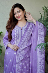 Our elegant designer printed kurta plazzo with dupatta co-ord set set pure cotton. - Vastra Gehna