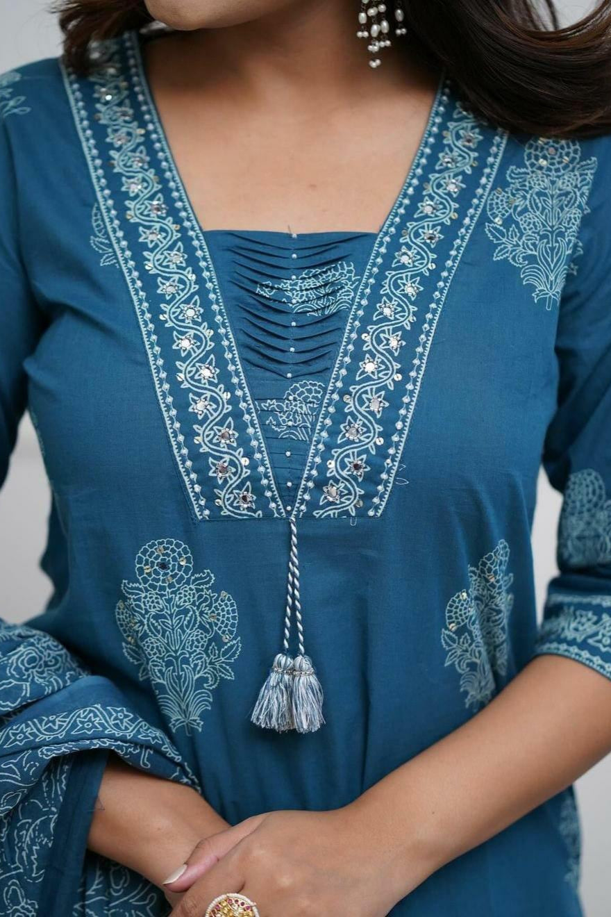 Our elegant designer printed kurta ; plazzo with dupatta co-ord set set pure cotton. - Vastra Gehna