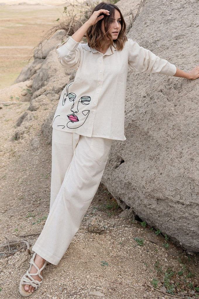 off white Printed Cotton Flex Co-Ord Set - Vastra Gehna