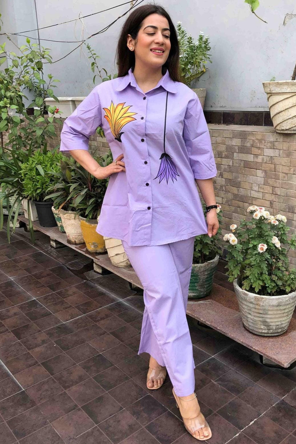 Our elegant designer printed kurta & plazzo co-ord set set pure cotton - Vastra Gehna