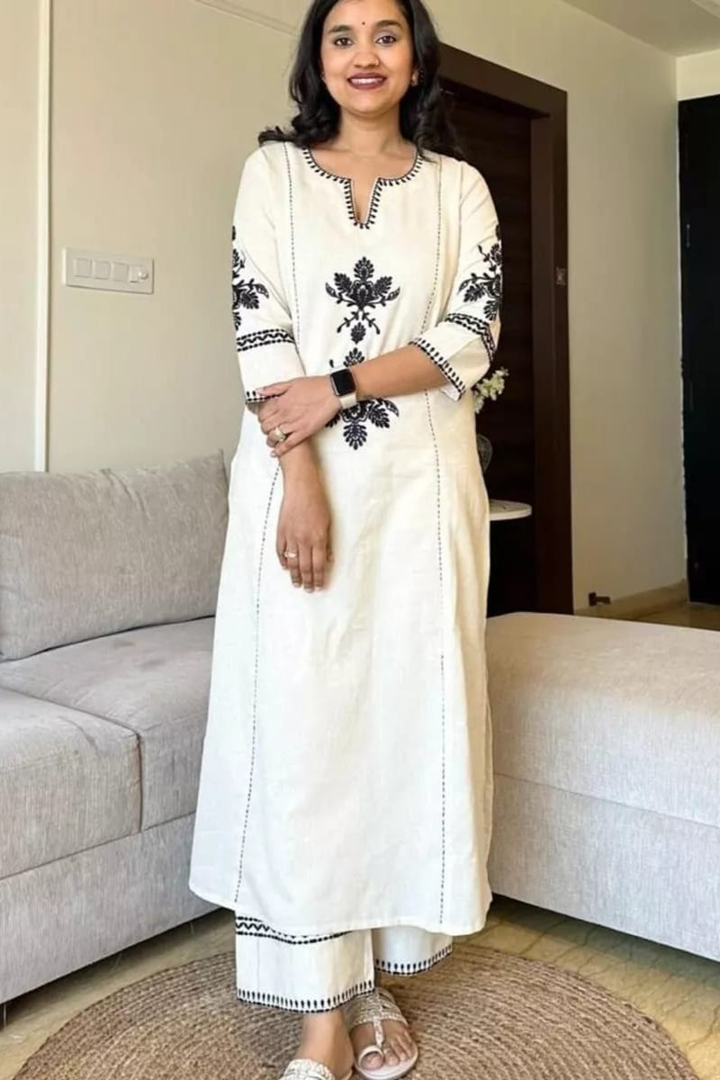 Our elegant designer thread kurta plazzo with dupatta co-ord set pure cotton. - Vastra Gehna