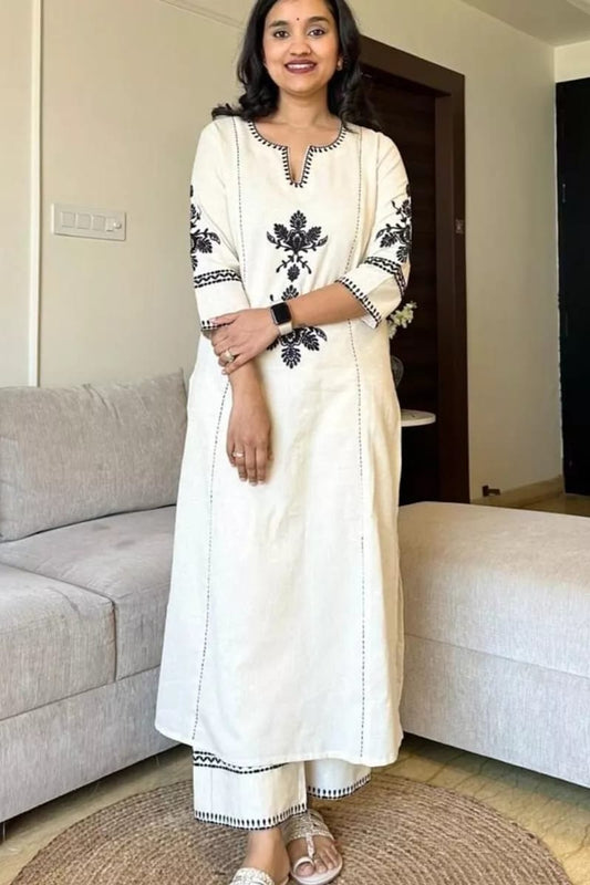 Our elegant designer thread kurta plazzo with dupatta co-ord set pure cotton. - Vastra Gehna