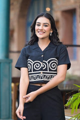 Our elegant designer printed crop top with Pant