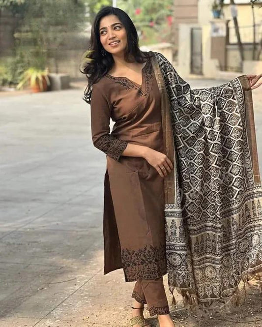 Our elegant designer printed kurta & plazzo with dupatta co-ord set set pure cotton.