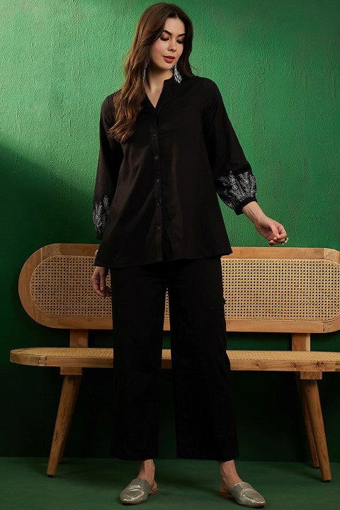 Our elegant black bold Top and Palazzo in shimmer embroidary set - Vastra Gehna
