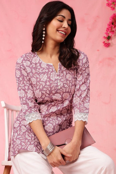 Our elegant purple printed kurta wih plazzo co-ord set - Vastra Gehna