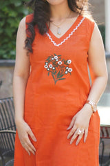 orange suit with embroidary Cotton Co-Ord Set - Vastra Gehna