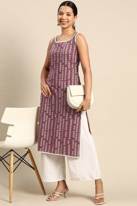 Our elegant purple printed kurta wih plazzo co-ord set. (Copy) - Vastra Gehna
