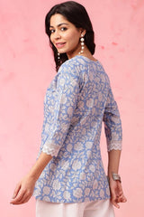 Our elegant blue printed kurta wih plazzo co-ord set. - Vastra Gehna