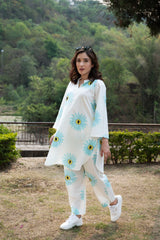 blue sunflower print on cotton Co-Ord Set - Vastra Gehna