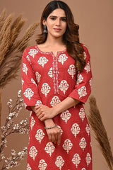 red with sanganeri printed kurta wih plazzo co-ord set. - Vastra Gehna