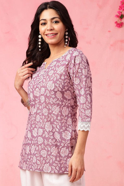 Our elegant purple printed kurta wih plazzo co-ord set - Vastra Gehna