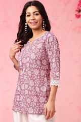 Our elegant purple printed kurta wih plazzo co-ord set - Vastra Gehna