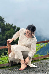 off white floral Embroidered Cotton Co-Ord Set - Vastra Gehna