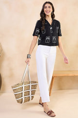 Our elegant black printed kurta wih plazzo co-ord set - Vastra Gehna