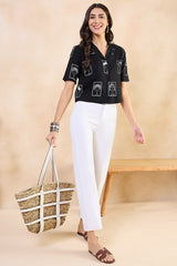 Our elegant black printed kurta wih plazzo co-ord set - Vastra Gehna