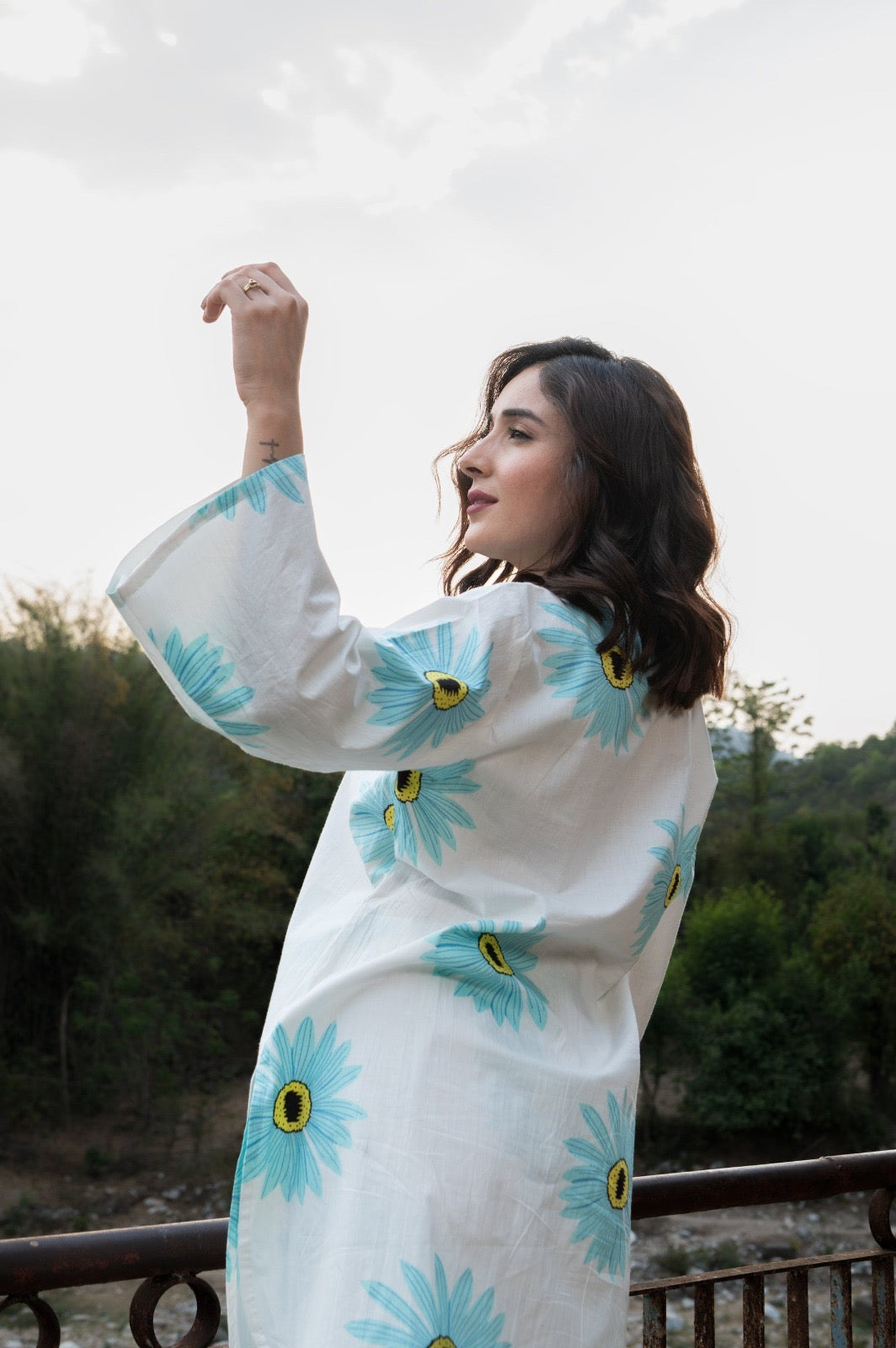 blue sunflower print on cotton Co-Ord Set - Vastra Gehna