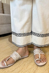 off white black floral Embroidered Cotton Co-Ord Set - Vastra Gehna