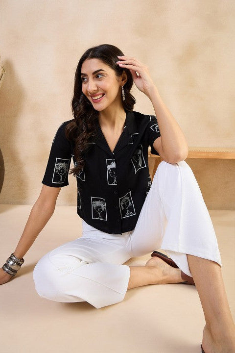 Our elegant black printed kurta wih plazzo co-ord set - Vastra Gehna