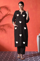 black; suit with white heart print on cotton Co-Ord Set (Copy) - Vastra Gehna