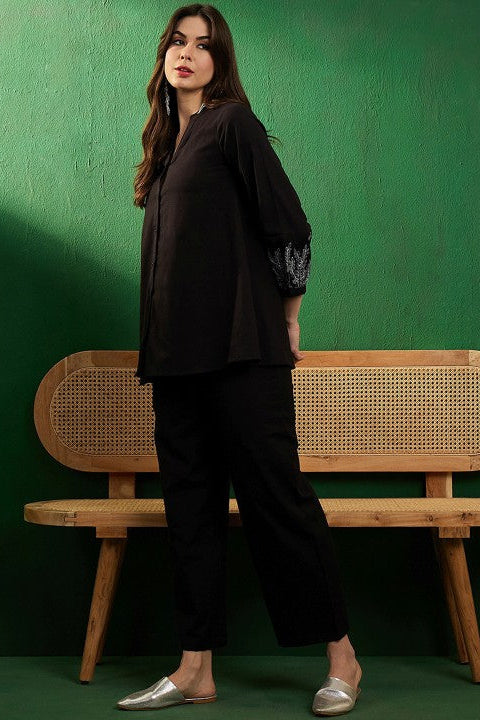 Our elegant black bold Top and Palazzo in shimmer embroidary set - Vastra Gehna