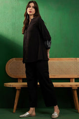 Our elegant black bold Top and Palazzo in shimmer embroidary set - Vastra Gehna