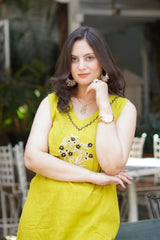 yellow bright suit with black floral embroidary Cotton Co-Ord Set - Vastra Gehna