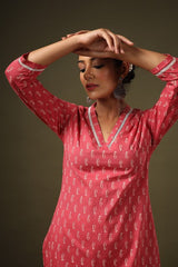 Our elegant pink printed kurta wih plazzo co-ord set - Vastra Gehna