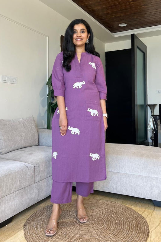 Our elegant designer printed work multicolours kurta with plazzo co-ord set pure cotton