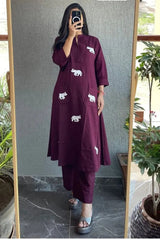 Our elegant designer printed work multicolours kurta with plazzo co-ord set pure cotton