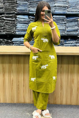 Our elegant designer printed work multicolours kurta with plazzo co-ord set pure cotton