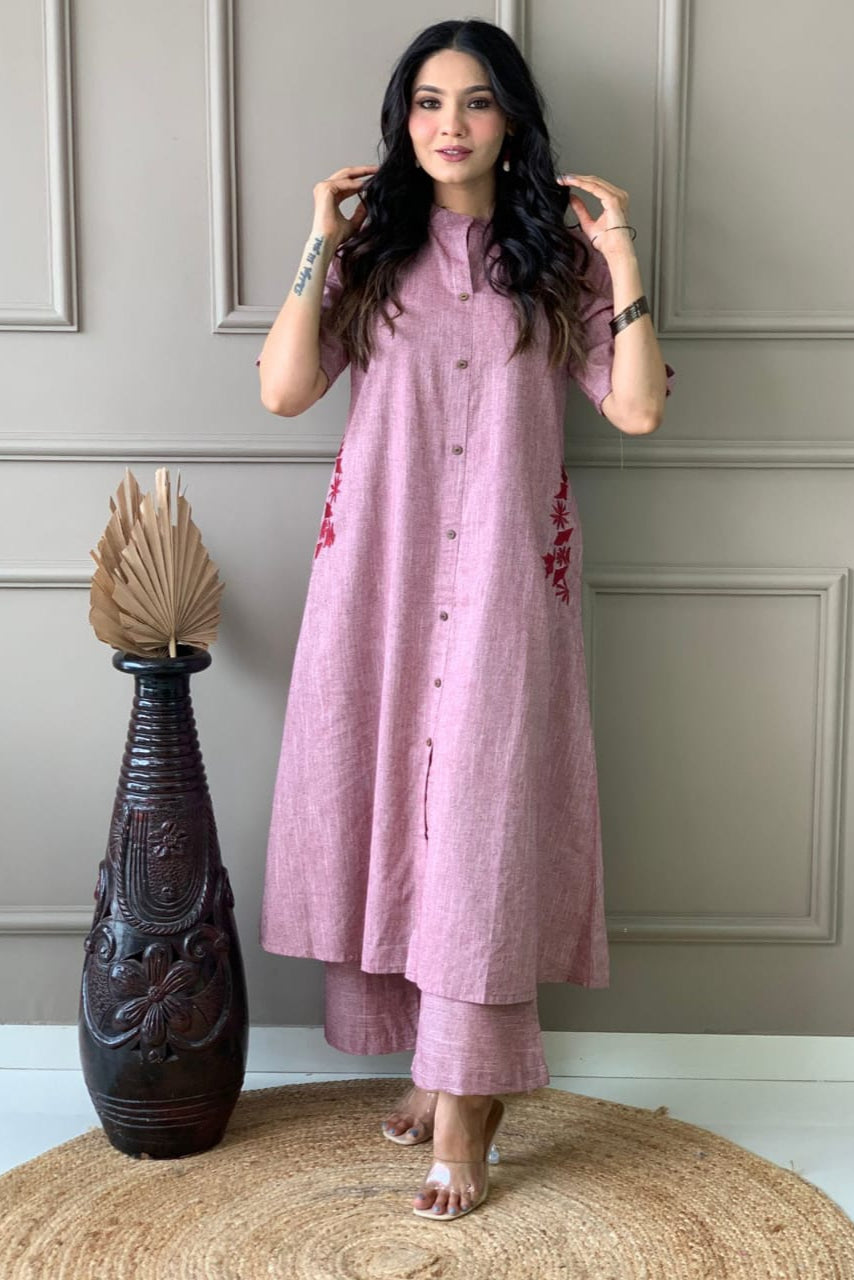 Our elegant designer Embroidary work & kurta with plazzo co-ord set pure cotton - Vastra Gehna