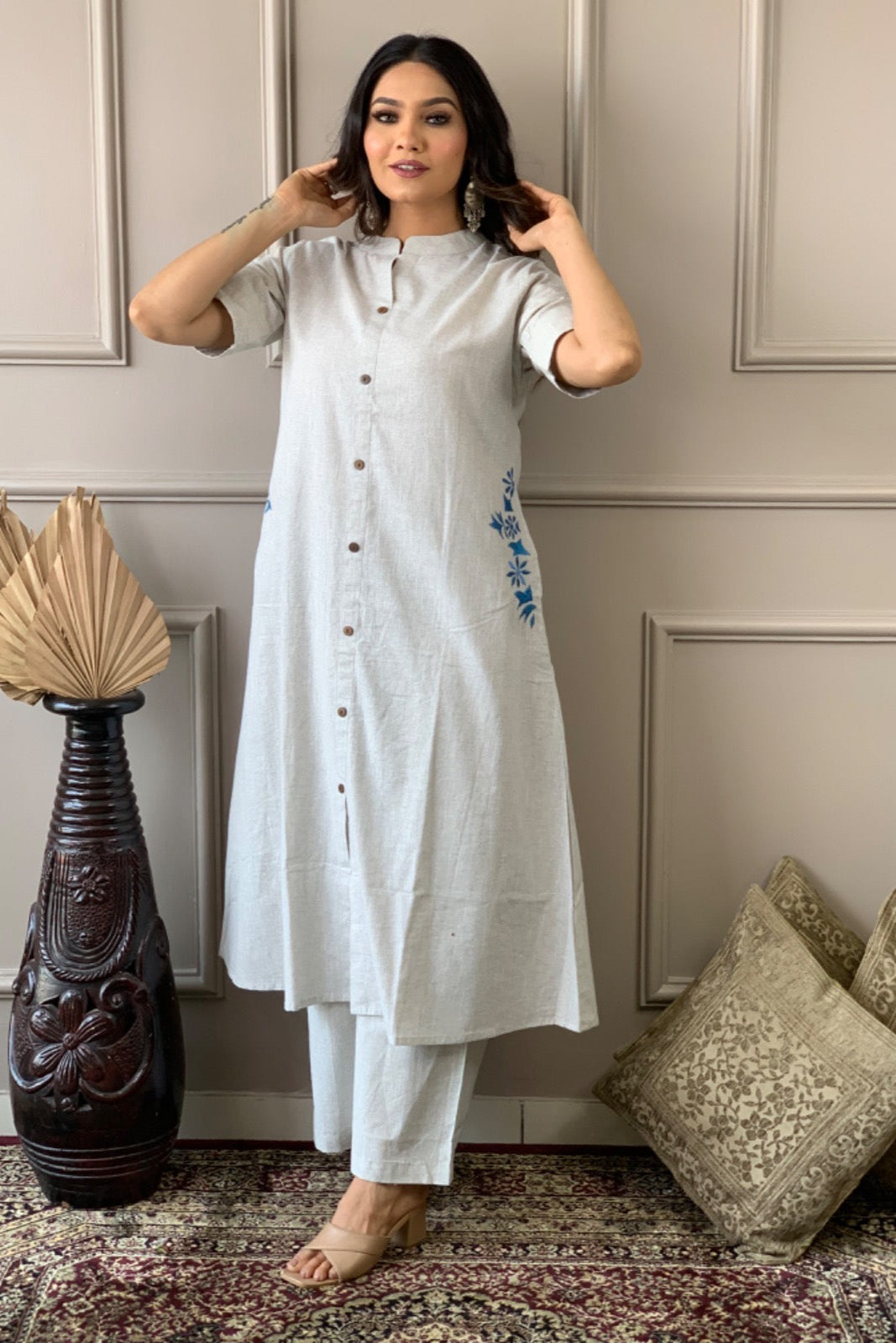 Our elegant designer Embroidary work & kurta with plazzo co-ord set pure cotton - Vastra Gehna