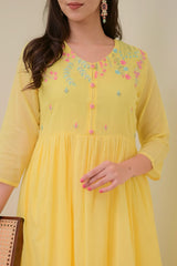 Our elegant designer Embroidary work dupatta with kurta & plazzo co-ord set pure cotton - Vastra Gehna