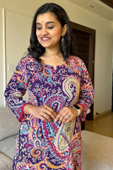 Our elegant designer printed work multicolours kurta with plazzo co-ord set pure cotton