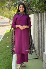 Our elegant designer printed work dupatta with kurta & plazzo co-ord set pure cotton - Vastra Gehna