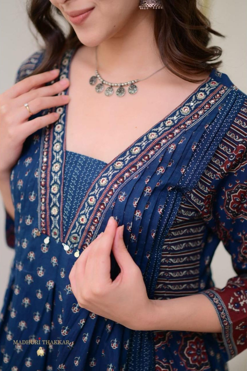 Our elegant designer printed work kurta & plazzo with dupatta co-ord set pure cotton - Vastra Gehna