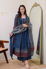 Our elegant designer printed work kurta & plazzo with dupatta co-ord set pure cotton - Vastra Gehna