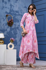 Our elegant designer printed work kurta with plazzo co-ord set pure cotton