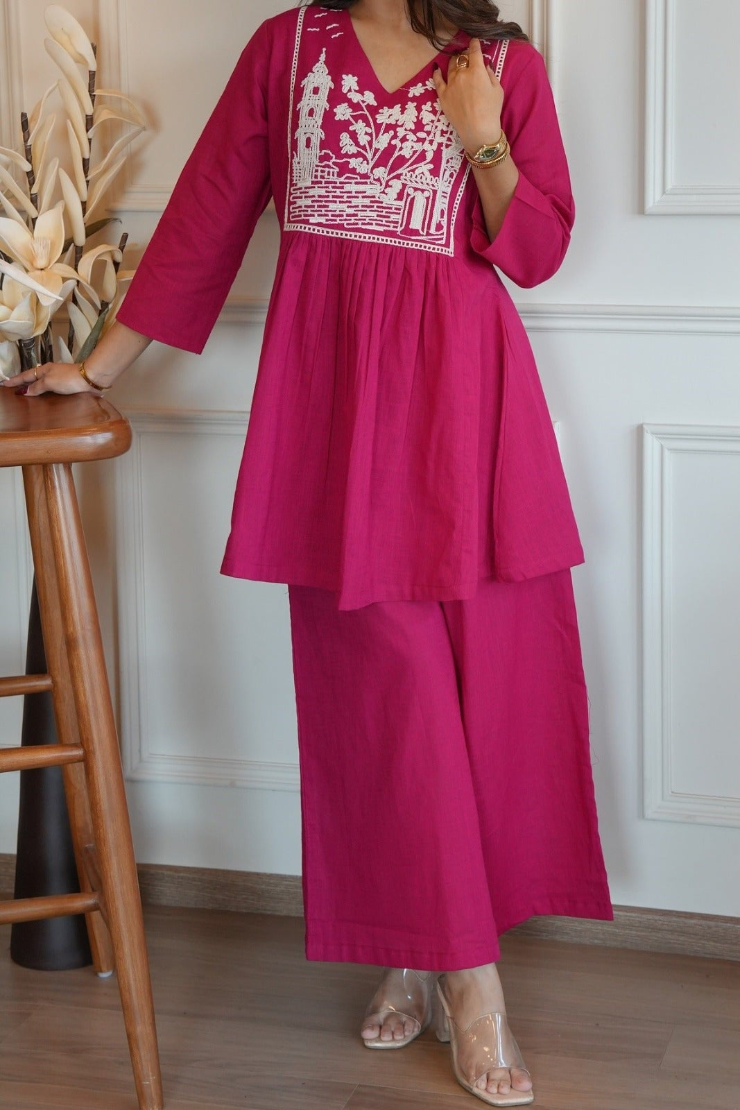 Our elegant designer kurta & plazzo co-ord set set pure cotton - Vastra Gehna