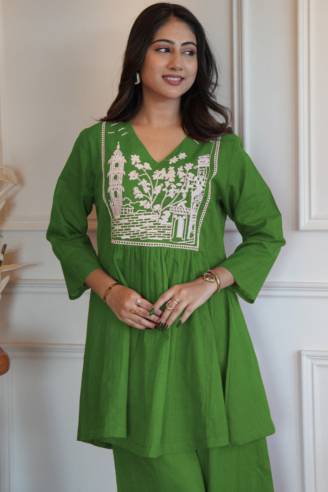 Our elegant designer kurta & plazzo co-ord set set pure cotton - Vastra Gehna