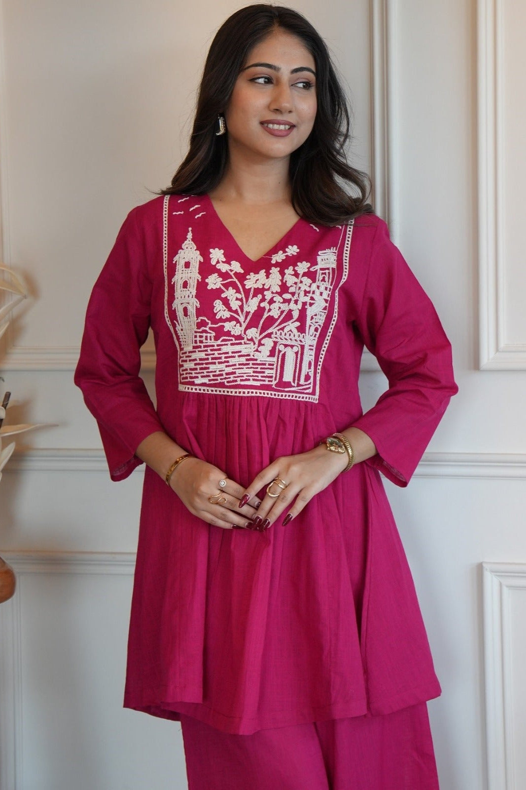 Our elegant designer kurta & plazzo co-ord set set pure cotton - Vastra Gehna