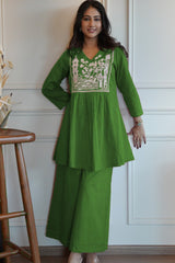 Our elegant designer kurta & plazzo co-ord set set pure cotton - Vastra Gehna