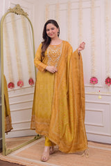 Our elegant designer thread work kurta & plazzo with dupatta co-ord set pure cotton - Vastra Gehna