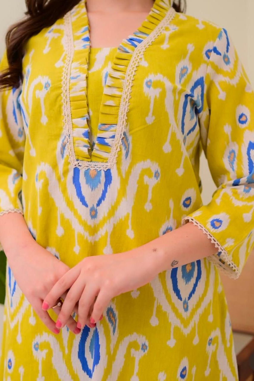 Our elegant designer printed work kurta with plazzo co-ord set pure cotton - Vastra Gehna