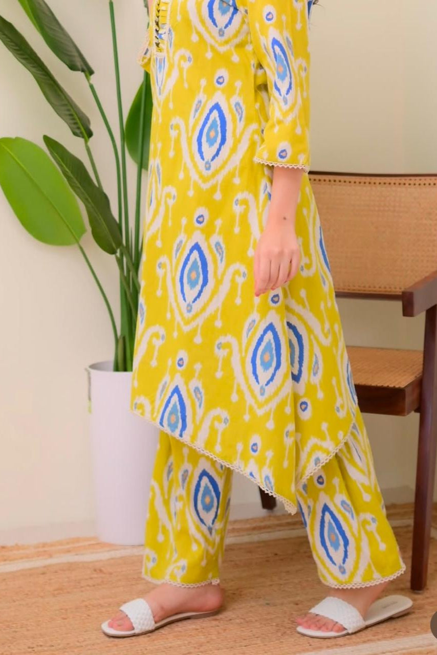 Our elegant designer printed work kurta with plazzo co-ord set pure cotton - Vastra Gehna