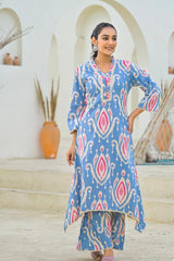 Our elegant designer printed work kurta with plazzo co-ord set pure cotton