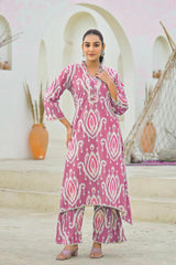Our elegant designer printed work kurta with plazzo co-ord set pure cotton