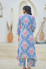 Our elegant designer printed work kurta with plazzo co-ord set pure cotton