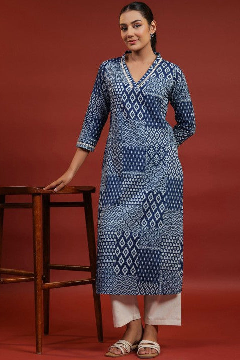 Our elegant blue printed kurta wih plazzo co-ord set - Vastra Gehna